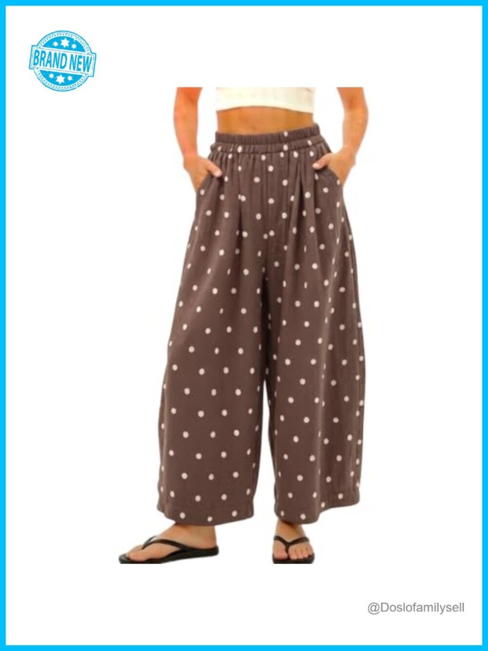 Womens Wide Leg Polka Dot Palazzo Pants High Waist Elastic Ankle
